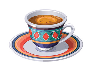 Ornate Coffee Cup Saucer - Vector Illustration