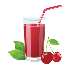 Fresh Cherry Juice Glass - Vector Illustration