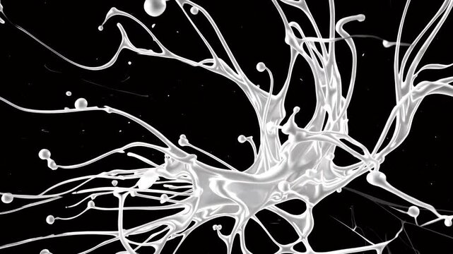 slow motion 4K video white ink gracefully diffusing black background producing dreamy watercolor transition ideal artistic overlays visual effects digital media