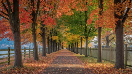 Naklejka premium Scenic Autumn Tree-Lined Pathway