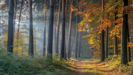Obraz premium Sunlit Autumn Forest Path