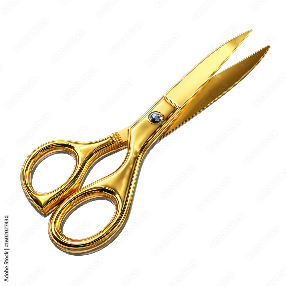 Poster elegant golden scissors isolated on transparent background for design work