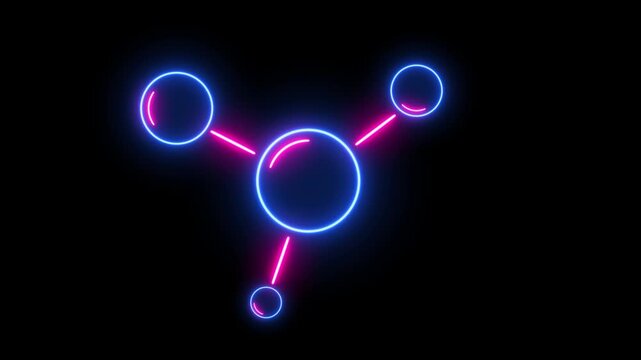Glowing neon rainbow color Molecule model or structure of the substance animation.neon molecule icon Structure animation and chemical compound pictogram .