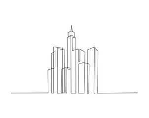 Skyscraper building architecture outline drawing illustration. one continuous line drawing of Modern city building.