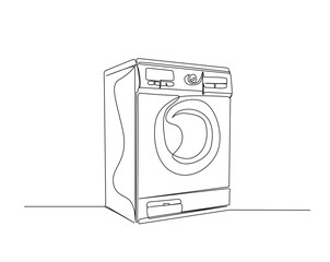 Clothes washing machine outline drawing illustration. one continuous line drawing of washing machine.