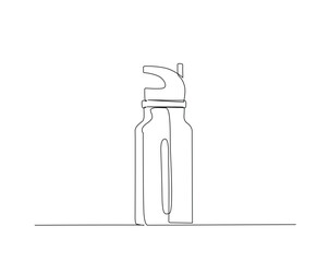 Reusable drinking bottle outline drawing illustration. one continuous line drawing of water drink bottle.