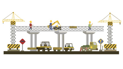 Illustration of a construction crane lifting a load over buildings in a cityscape setting view