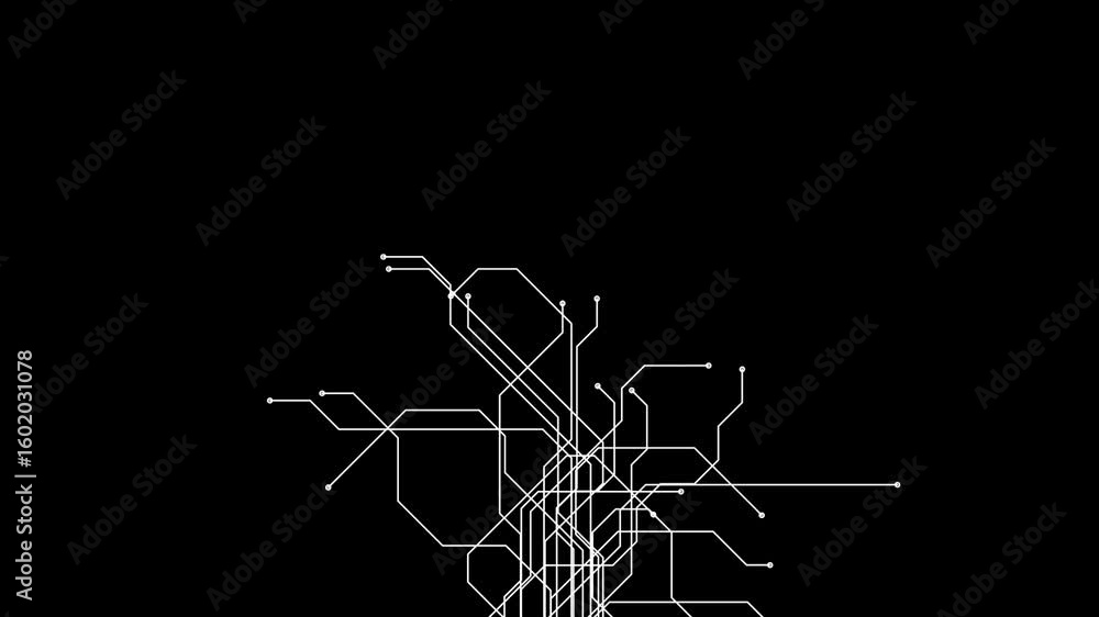 Aufkleber a simple animation of a white circuit board pattern on a black background. the pattern grows and exp