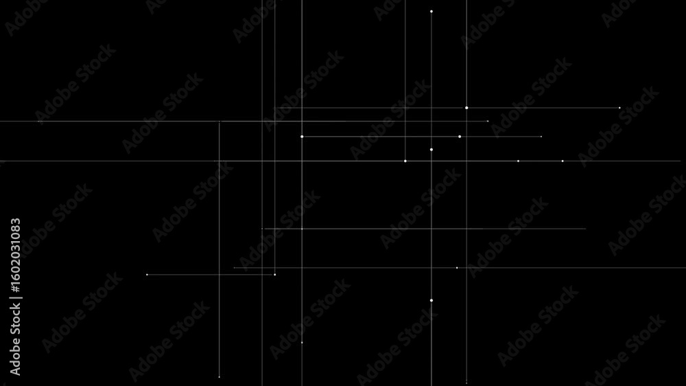 Aufkleber a series of white lines and points appear and disappear on a black background, creating a simple yet