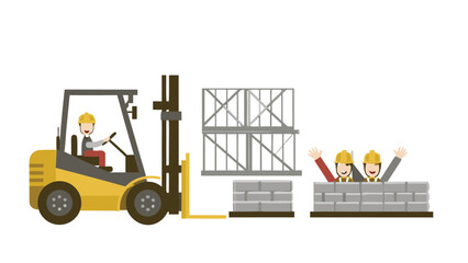 Illustration of a construction site with various tools and building elements depicted clearly