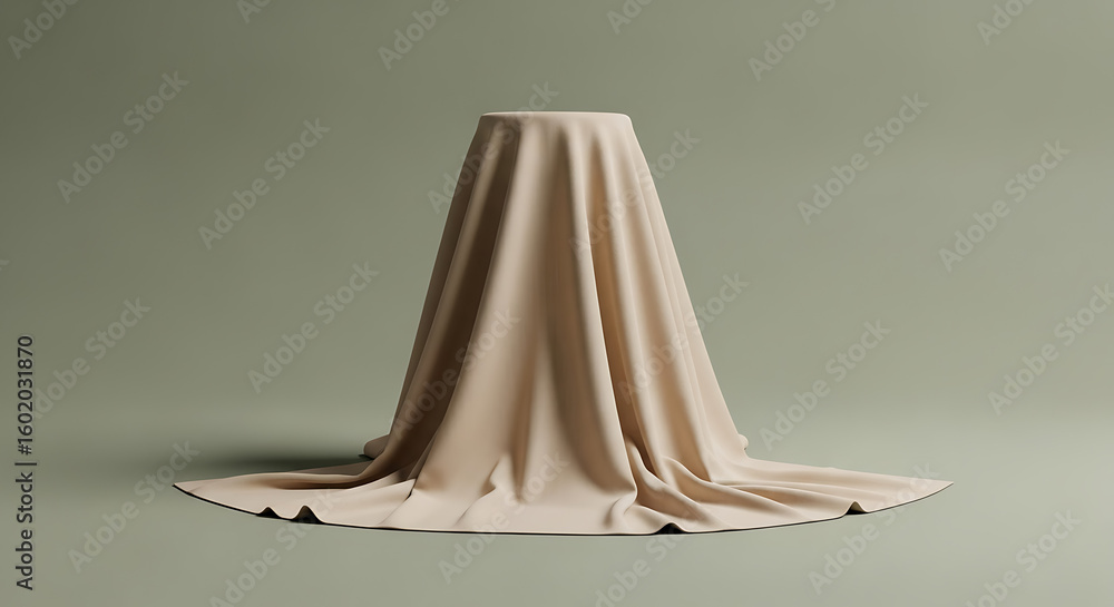 Poster a beige cloth draped over a cylindrical object against a neutral background in a studio setting