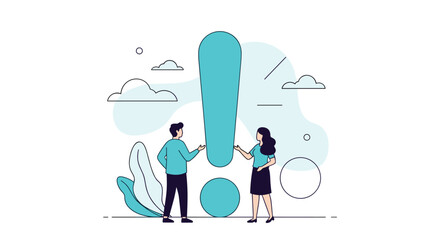 Important information communication between people and exclamation mark symbol flat design