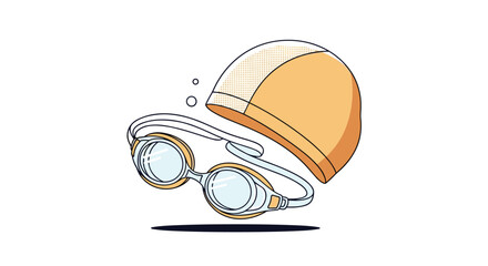 Bright swimming goggles and cap ready for a dive into water sports
