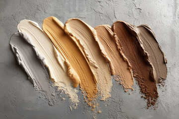 Foundation Color Swatches in Diverse Skin Tones on Textured Surface
