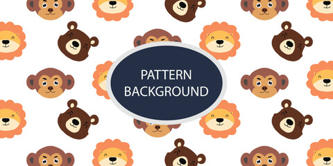 Obraz premium Childish Babies Pattern Animal head background. animal heads cartoon background for baby textile, wrapping paper, wallpaper, fabric and more. Vector illustration