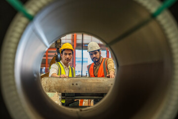 Engineers actively monitor the production line in a metal sheet factory. Engineer working hard in Metal Sheet factory.