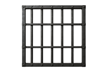 Iron prison cell bars isolated on transparent background