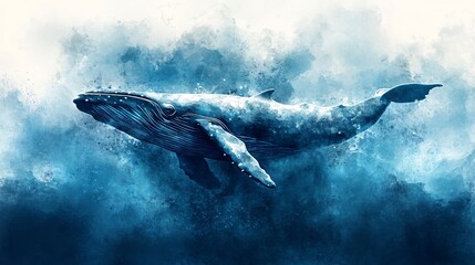 Obraz premium Majestic whale in a watercolor style seascape.
