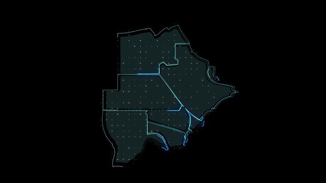 An animated map of Botswana highlighting the country's districts with blue lines