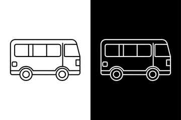 Bus Line Icon Vector. Flat and Line Art Transportation Symbol in Black and White