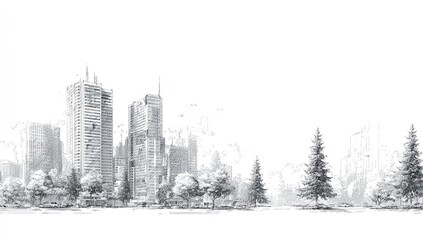 Fototapeta premium Pencil sketch of city skyline with trees (1)