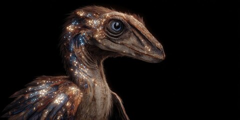 Fototapeta premium Watercolor Sinosauropteryx Dinosaur with Starry Feather Patterns