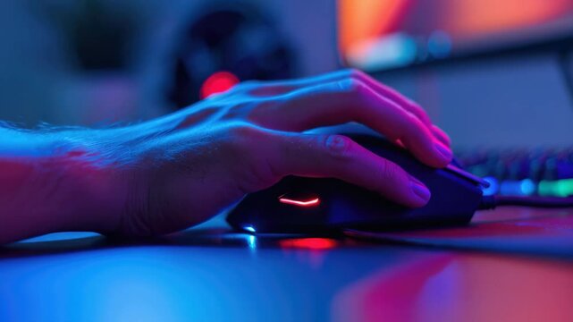 Hands expertly maneuvering a computer mouse in the midst of a thrilling gaming session.