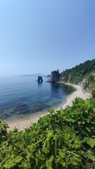 Beautiful seaview in pine cape in Far Eastern Marine Biosphere Reserve. Primorsky krai, Russia. 