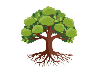 Trees and root with green leaves look beautiful and refreshing. Tree and roots LOGO style.