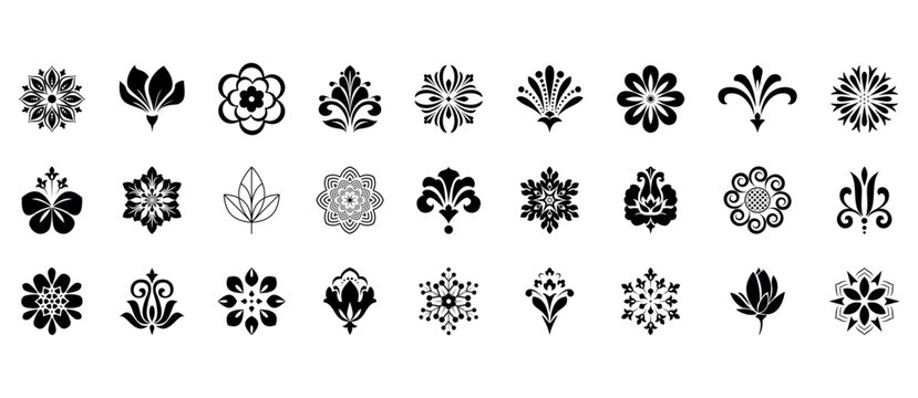 Flower icons set. Isolated elements for design. Vector graphics.
