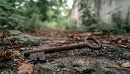 Rusty key on overgrown path (1)