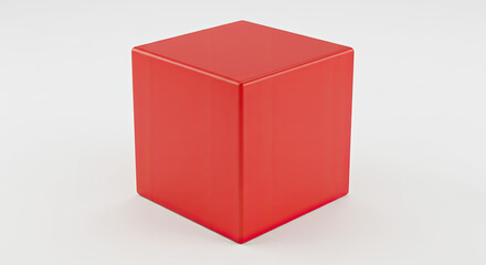 Red Cube on White Background.