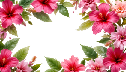 Floral hibiscus flower frame vector graphics design background template invitation card illustration 100 isolated on tranparent background