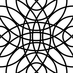 Black and White Geometric Pattern - Interlocking Circular Line Art Design with Symmetrical Ornamental Overlapping Circles for Decorative and Abstract Background Concepts
