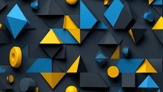 Abstract Geometric Shapes Pattern In Blue And Yellow