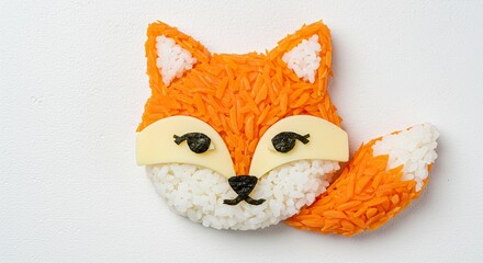 Cute duck character bento made from white and yellow rice with egg and colorful vegetable decoration for a creative kids� meal