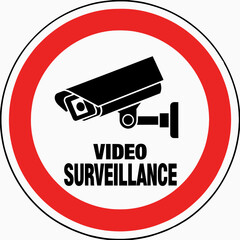Icon Vector SVG Sign with CCTV Camera Surveillance Symbol in Modern Flat Design with Red Warning Circle