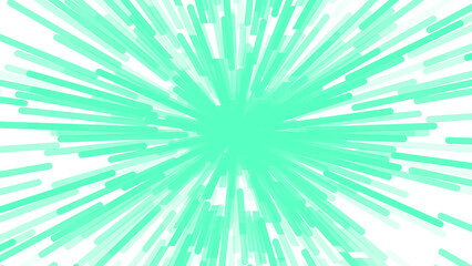 A vibrant mint green burst of radiating lines explodes from the center against white, creating fresh, energetic motion and dynamic focus.
