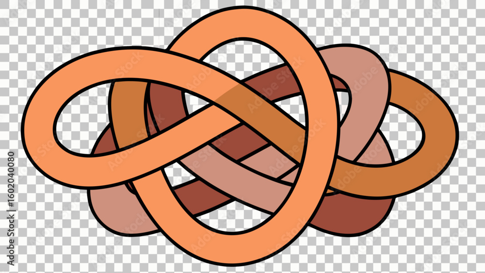 Poster illustration of a complex knot with overlapping strands in shades of brown and orange colors design 