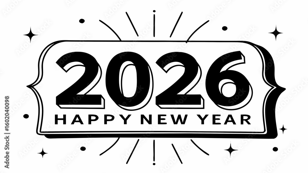 Poster a festive new year design featuring the year 2026 with decorative elements and happy new year text c