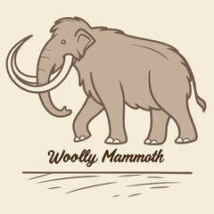 Obraz premium Stylized brown woolly mammoth walking with tusks and text prehistoric animal extinct animal