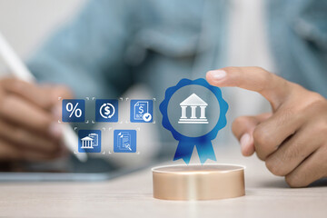 Certified financial institution and digital banking icons concept