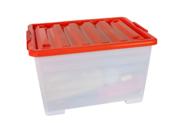Closed Plastic Storage Box with Red Lid