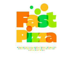 Vector Joyful Advertisement Fast Pizza for Cafe and Pizzeria. Colorful Bold Font. Watercolor Alphabet Letters and Numbers set