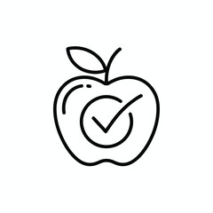 Black Apple Icon with Check Mark on White Background