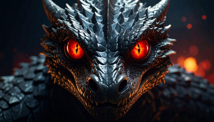 close up of a dragon snake with red eyes