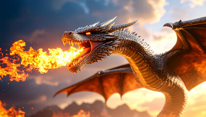 the dragon spits fire from its mouth