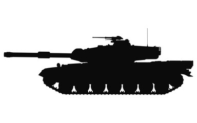 Black Silhouette of a Military Tank Against a White Background