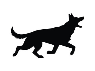 Obraz premium Black Silhouette of a Running Dog with Open Mouth canine