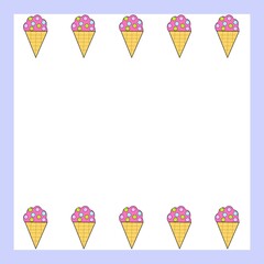Colorful ice cream cone frame on a purple and white background
